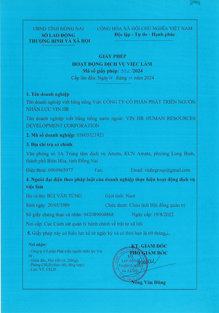 Giấy phép hoạt động dịch vụ việc làm